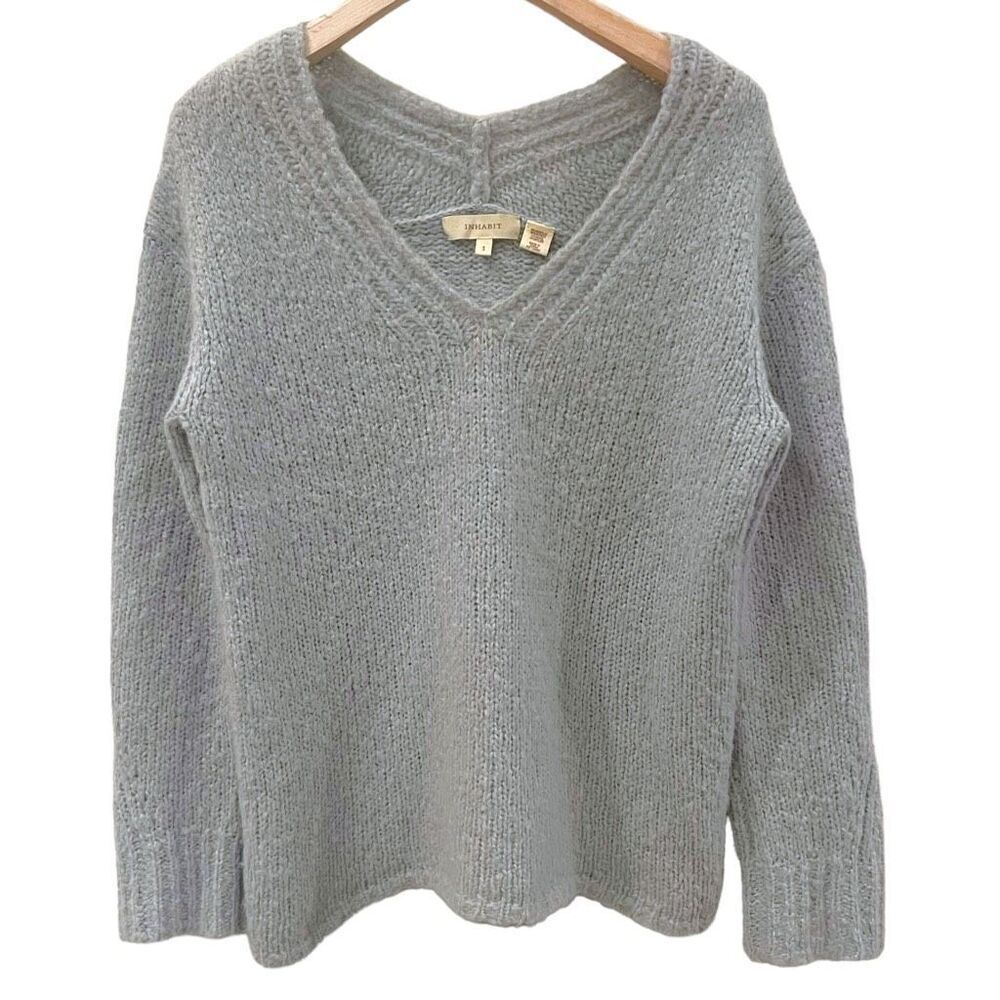 Inhabit Pullover V Neck Wool/Alpaca Blue Sweater Size Small Coastal Fisherman